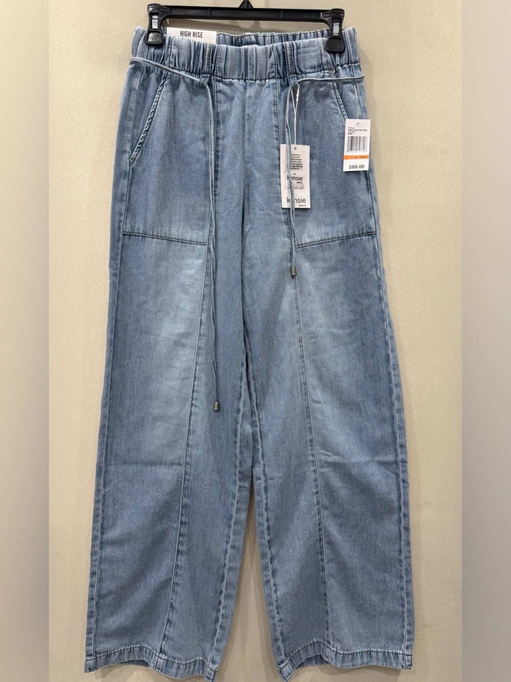 Kensie Women’s High Rise Wide Leg Cargo Jeans Light Wash Blue Size Small NWT